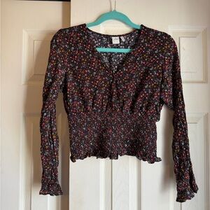 Paper Crane Black Floral Multicolor Long Sleeve Blouse